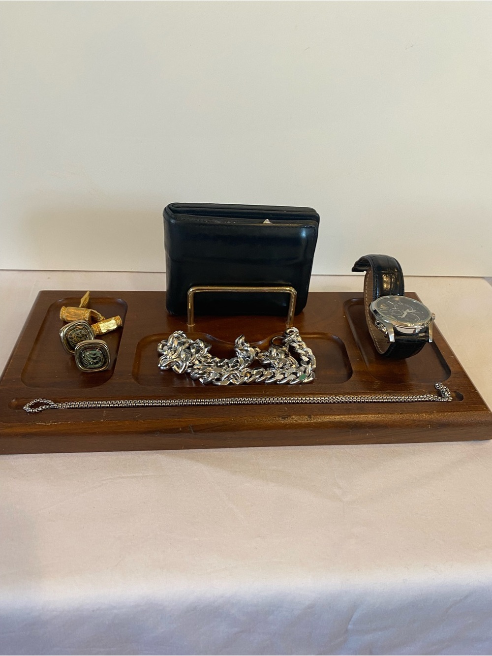 Mid Century Modern Solid Wood Carved Mens Dresser Valet Caddy Organizer storage - Picture 2 of 12